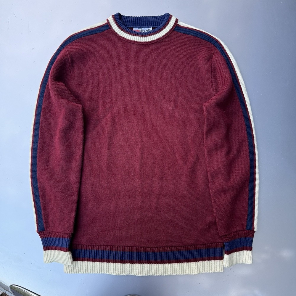 80s Ski CampusPort Sweater Red Striped Wool Acrylic Made In USA Mens Medium